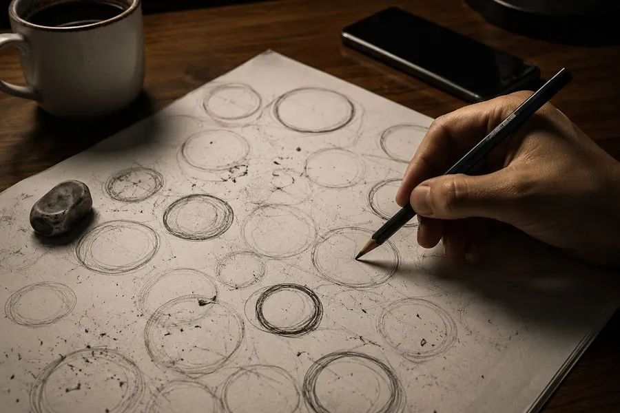 Plan de jardin dessiné à la main posé sur une table de travail